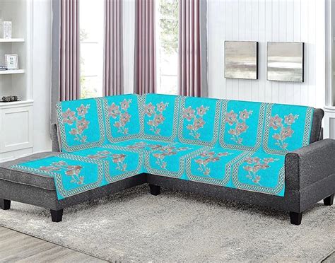 NACIA 6 Seater Sofa Slipcover for Sofa Set - Printed L Shpe Sofa Back ...