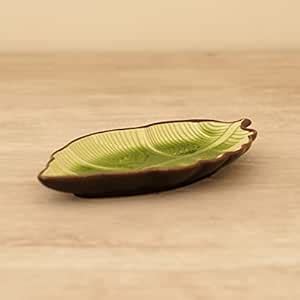 Pure Home and Living Light Green Adler Leaf Ceramic Platter : Amazon.in ...