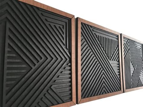 GEOMETRIC WOOD WALL ART (Set of 3) - Modern Wood Art Minimal Charcoal ...