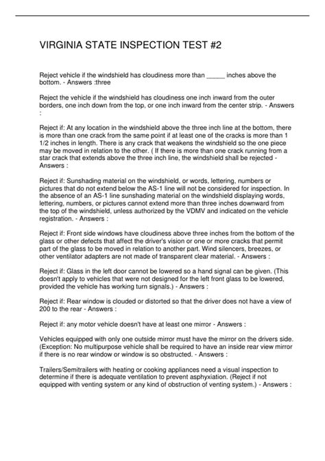 VIRGINIA STATE INSPECTION TEST -2 - Virginia state inspection - Stuvia US