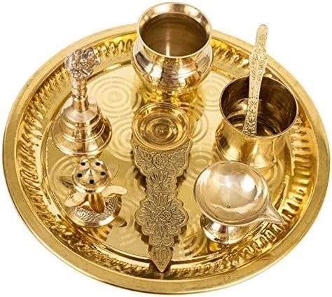 karigar creations Brass Pooja Items Pooja Thali Set of 8 Pieces ...