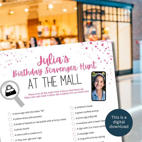 Shopping Mall Scavenger Hunt Birthday Party Game, Low Cost Birthday ...