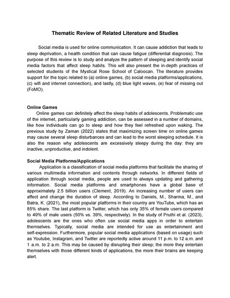 Thematic-RRL-Studies - Thematic Review of Related Literature and Studies Social media is used ...