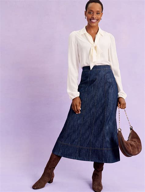 Denim Fit & Flare Skirt - Harbor Wash | Talbots