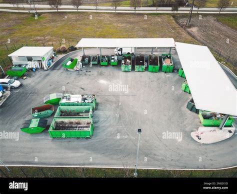 Aerial view of a small recycling center with different containers Stock ...