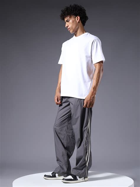 Parachute Pants For Men Grey with White Stripe | PRONK – pronk.in