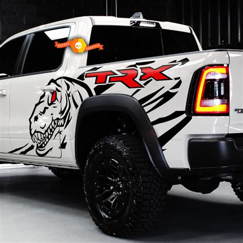 Pair Dodge Ram Rebel TRX 2022+ 2 Colors Side 1500 TRX Splash Bed Dinosaurs T-Rex TRX Truck Vinyl ...