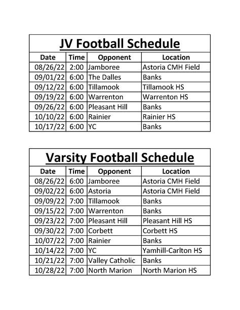 Varsity & JV Game Schedule