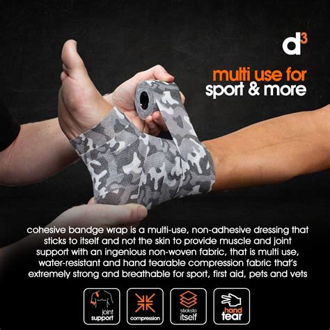 Cohesive Bandage 50mm x 10m Compression Wrap - Grey Camo - 1 Roll D3 ...