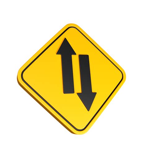 a yellow traffic sign with two arrows pointing in opposite directions ...