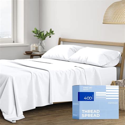 THREAD SPREAD 100% Cotton Sheets for Queen Size Bed - 400 Thread Count ...
