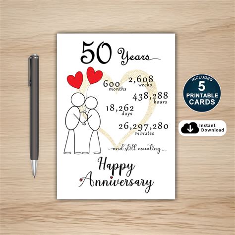 50th Anniversary Card, Printable 50th Anniversary Card, 50 Year Anniversary Card, Anniversary ...