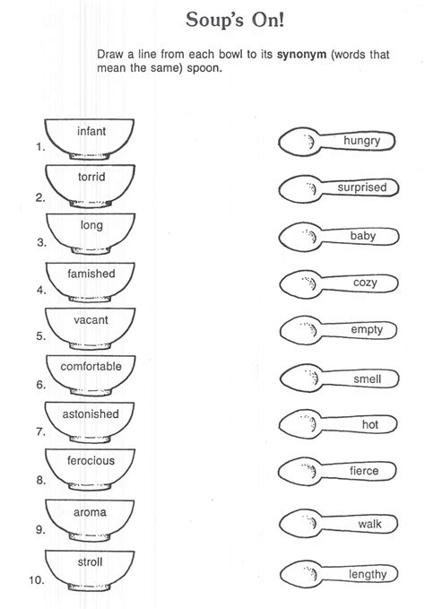 Soup's On Synonym Worksheet | LoveToTeach.org