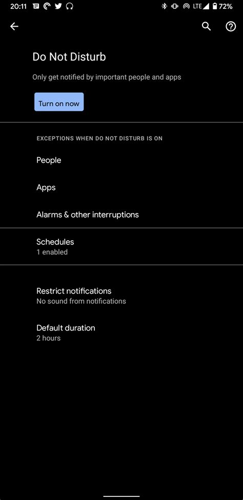 Android 11 reorganizes everything in the Do Not Disturb settings menu