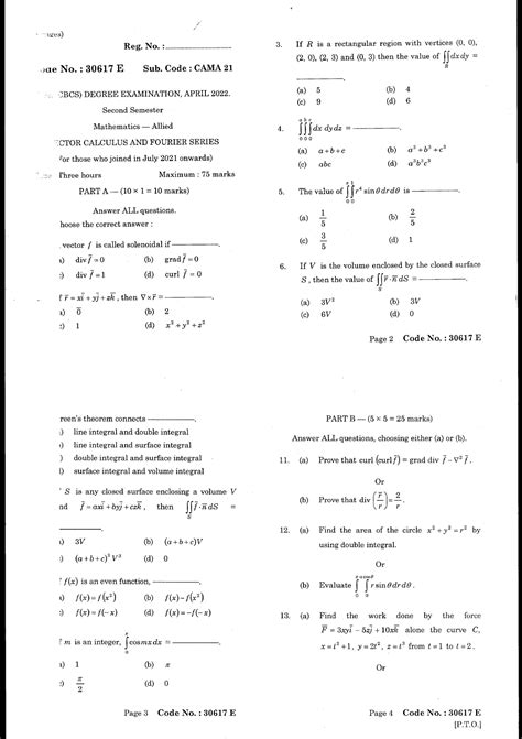 CAMA21 Vector Calculus and Fourier Series - Maths(Time and Work) - Studocu
