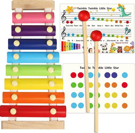 LOOIKOOS Xilófono para niños, xilófono de madera con 2 mazos, aprendizaje educativo y preescolar ...