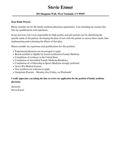 Family Medicine Physician Cover Letter | Velvet Jobs