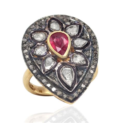 Buy 925 Sterling Silver 18k Gold Plated Black Rhodium Natural Ruby Pave ...