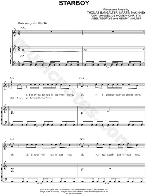The Weeknd feat. Daft Punk "Starboy" Sheet Music in A Minor ...
