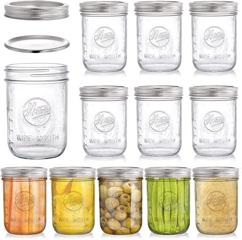 Amazon.com: Tebery 12 Pack Wide Mouth Mason Jars 16 Oz, Canning Glass ...