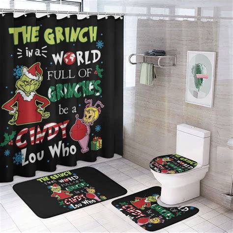 The The-Grinch Cartoon Shower Curtain Set for Bathroom 4 Piece Bathroom ...