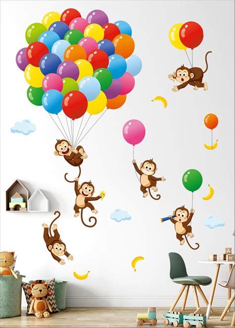 DECOWALL SG-2202 Balloons Monkey Wall Stickers India | Ubuy