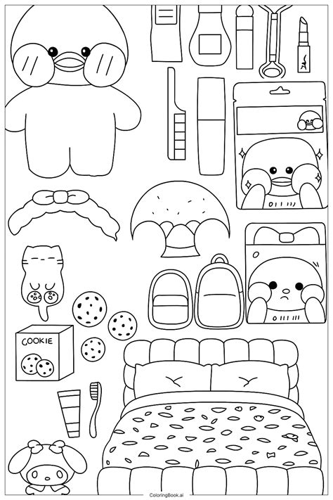 종이 오리 침실 용품 색칠하기 페이지 (무료 PDF&PNG 인쇄 가능)