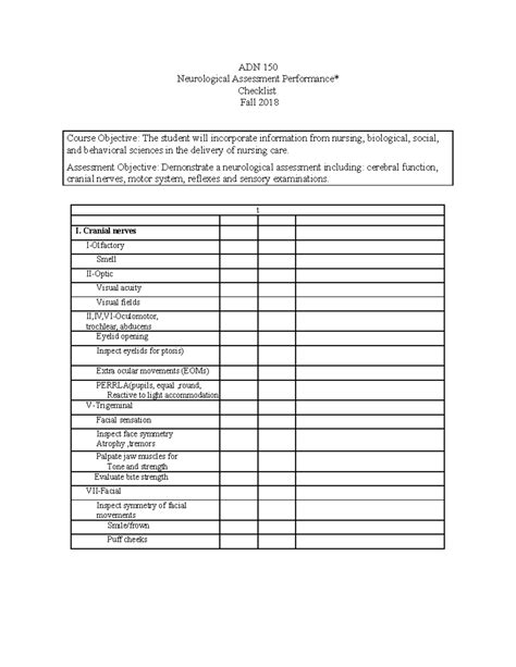 Printable Neuro Check Form - Free Printable Check