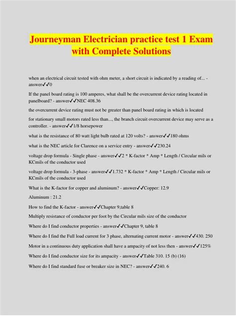 Journeyman Electrician practice test 1 Exam with Complete Solutions ...