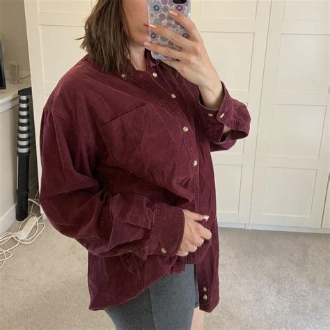 Vintage corduroy shirt in lovely burgundy colour,... - Depop
