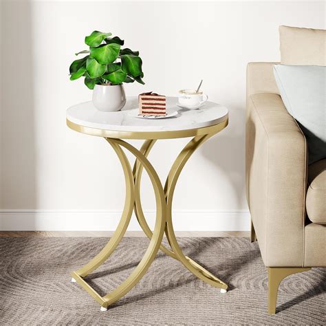 Tribesigns White and Gold End Table Small Round Faux India | Ubuy