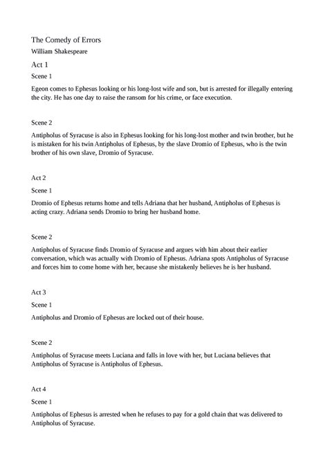 The Comedy Of Errors Summary Notes - The Comedy of Errors William ...