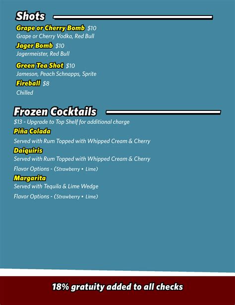 Food & Drink Menu | Richmond Funny Bone Comedy Club & Restaurant