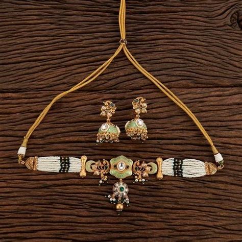 Antique Necklace Set - Matte Gold Plated Antique Peacock Necklace Set ...