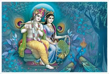 Lord Radha Krishna playing Flute Paper Poster Paper Print - Religious ...