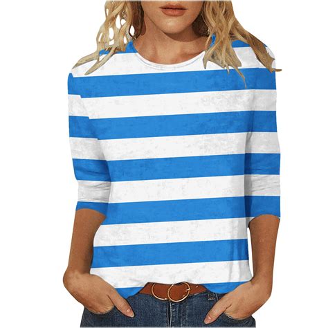 Dazajoo Womens Striped Tee Shirts Summer Fashion 3/4 Length Sleeve ...