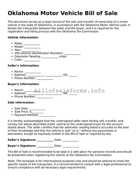 Printable Oklahoma Motor Vehicle Bill of Sale Template ⋆ Free Bill of ...