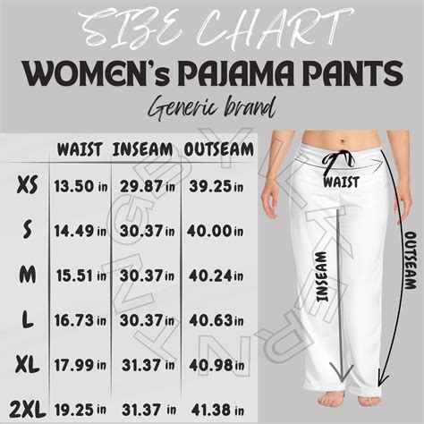 Pajama Pants Size Chart I Women's Pajama Pants(aop) Size Chart I Women's Pajama Pants Mockup ...