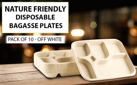 SANWALSA [5-Compartment, 10 Count, Beige Disposable Bagasse Plates ...