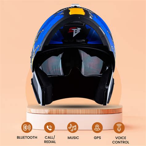 Headfox N2 Air Winner Blue Smart Bluetooth Flip-up Double Visor Helmet ...