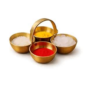 Pure Brass Chowmukh Haldi Kumkum Holder | 4 Joined Cups with Arch ...
