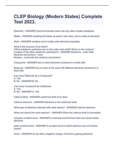 CLEP Biology (Modern States) Complete Test 2023. - CLEP BIO - Stuvia US