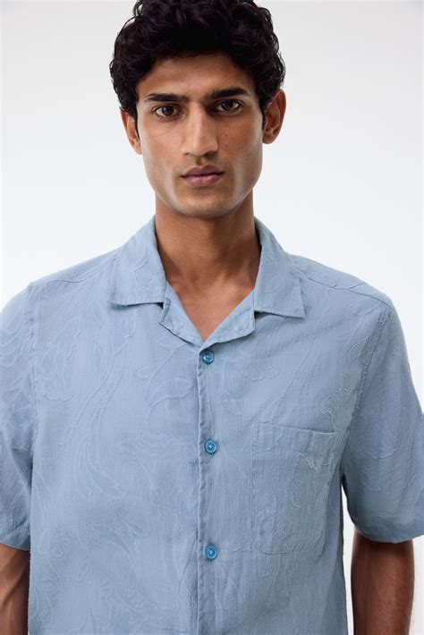 Men’s Light blue Regular Fit Jacquard-weave resort shirt | H&M IN