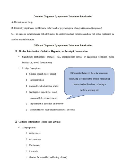Common Diagnostic Symptoms of Substance Intoxication | PDF