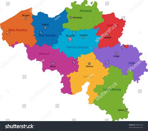 Colorful Belgium Map Provinces Main Cities Stock Vector 35855128 - Shutterstock