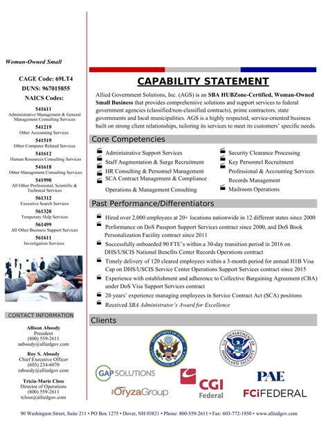 Image result for Capability Statement Samples