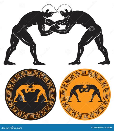 Greco-Roman Wrestling. Black Isolated Contour. Vector Illustration ...