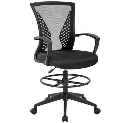 Drafting Chair Tall Office Chair Adjustable Height with Arms Foot Rest ...