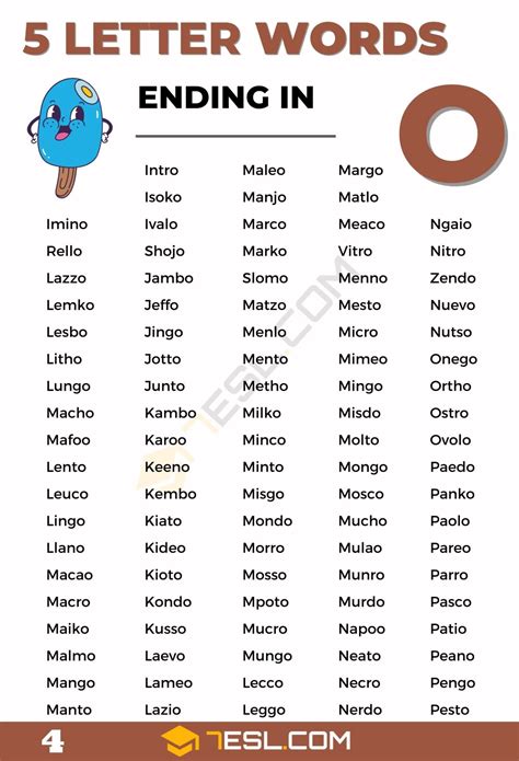 5 Letter Words Ending in O (1000+ Words in English) • 7ESL