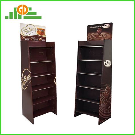 Customized Design Corrugated Chocolate 4 Shelves Floor Display Stand
